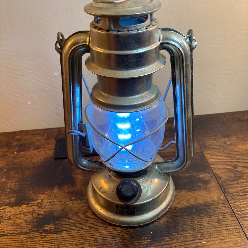 Patina Metal Railroad Hurricane Lantern 9.5" Battery Powered Hanging Globe